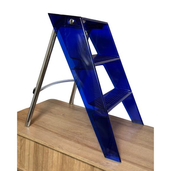 Kartell Upper Step Ladder Cobalt Blue Alberto Meda Design Chrome Legs - Picture 3 of 6